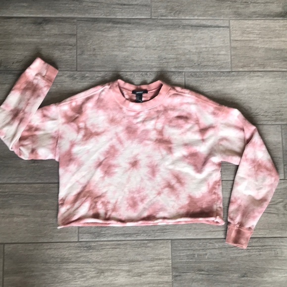 Forever 21 Tops - Forever 21 Pink/White Tye Die Cropped Sweatshirt
